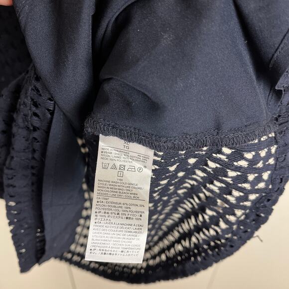 Banana Republic Navy Blue Shirt Top XL VNeck Blouse Mesh Short Sleeve - Picture 5 of 7